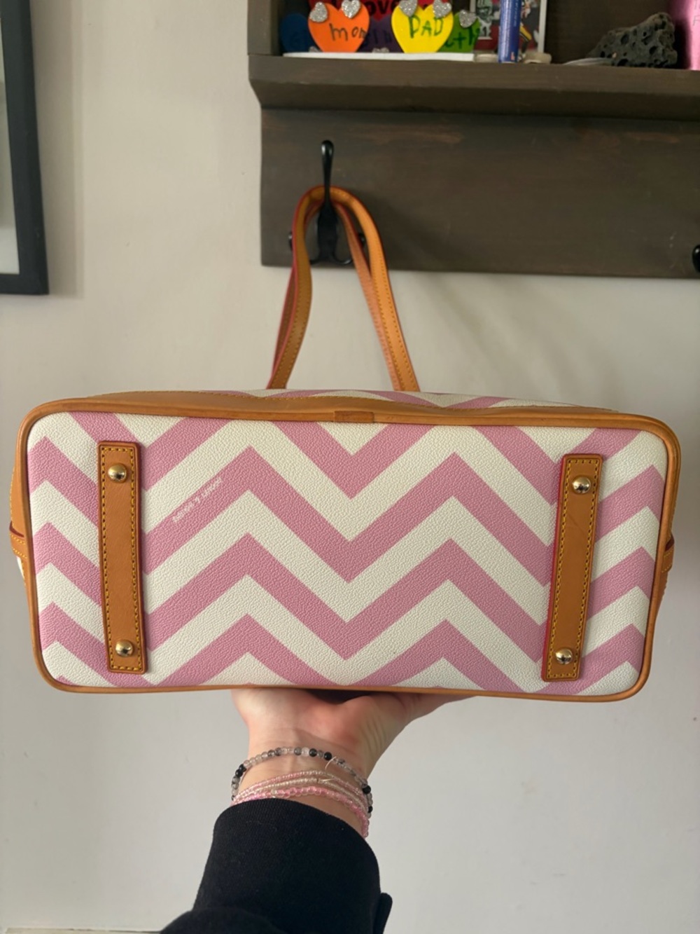 Dooney & Bourke Chevron Tote with Tan Leather Trim - Picture 15 of 15